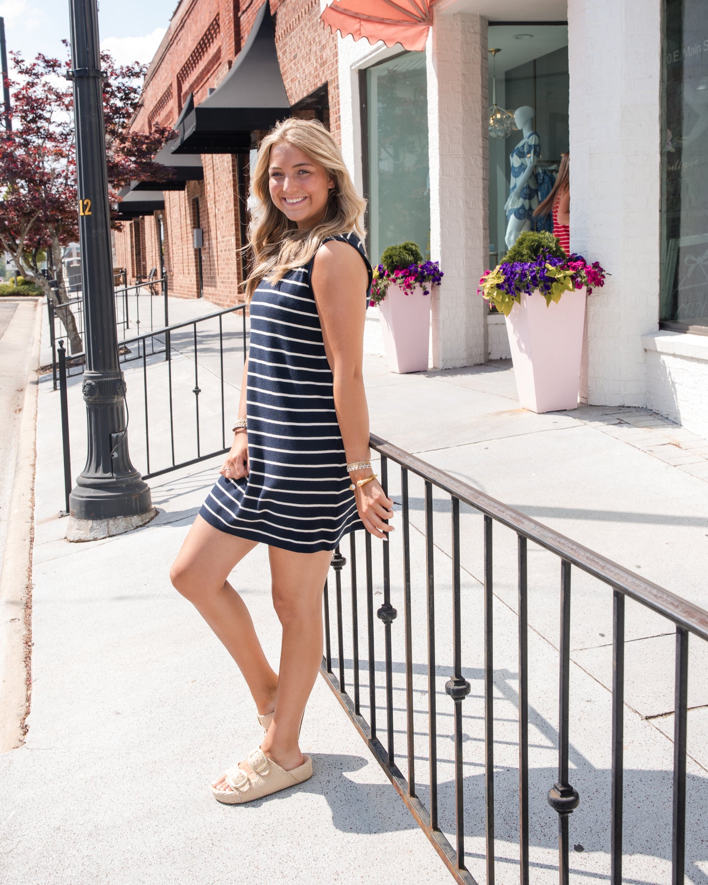 Striped Mini Sweater Tank Dress - Navy/Cream