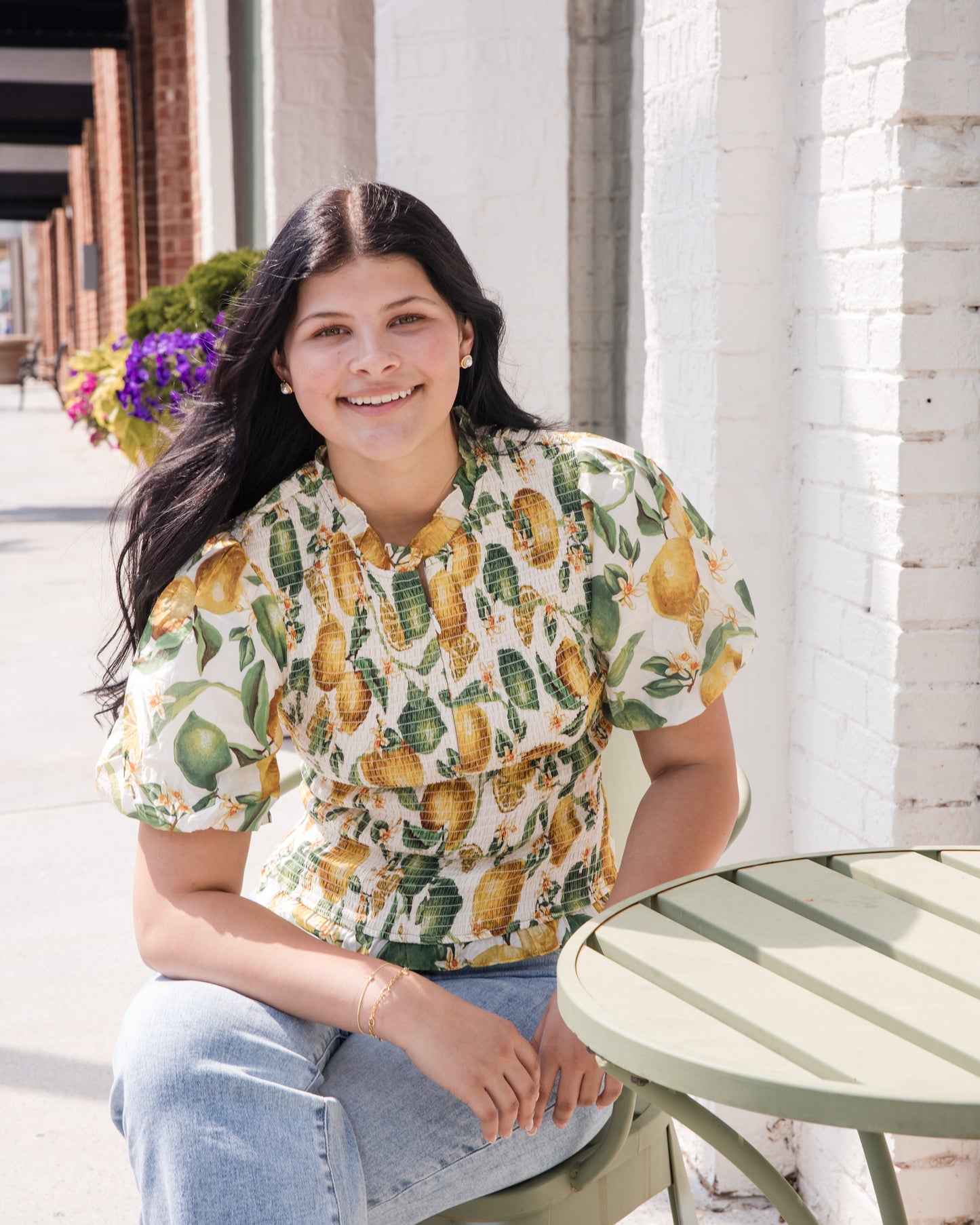 Lemon Printed Smocked Top - Multi