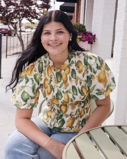 Lemon Printed Smocked Top - Multi