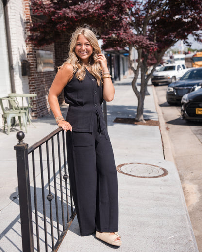 Spanx AirEssentials French Rib Wide Leg Pant - Very Black
