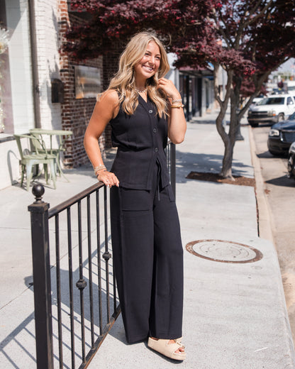 Spanx AirEssentials French Rib Wide Leg Pant - Very Black