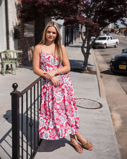 Brunilda Midi Dress - Raspberry Floral Garden