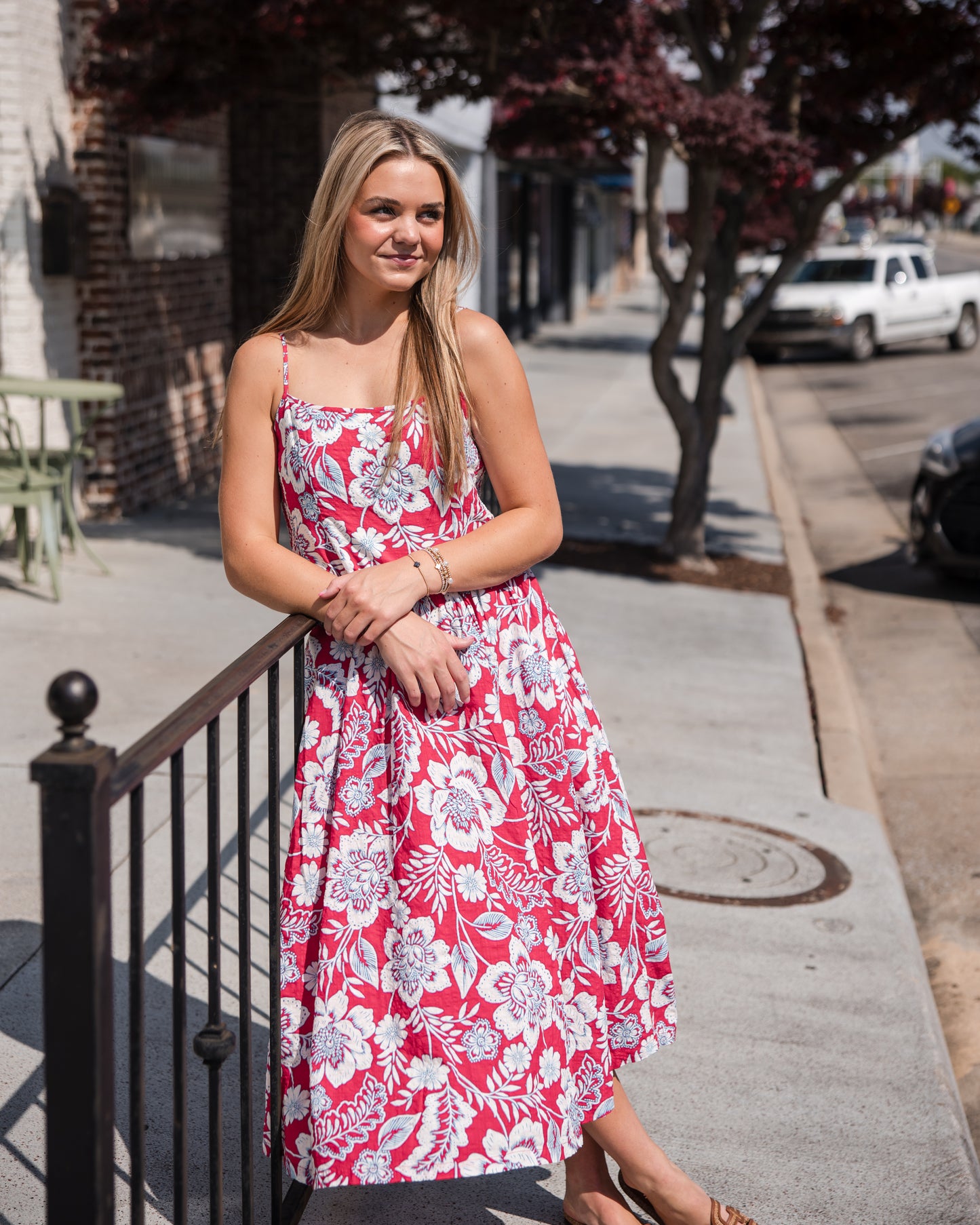 Brunilda Midi Dress - Raspberry Floral Garden