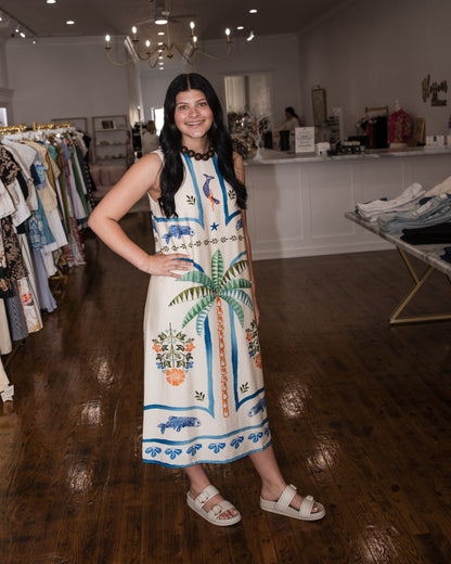 Palm & Mermaid Print Long Dress