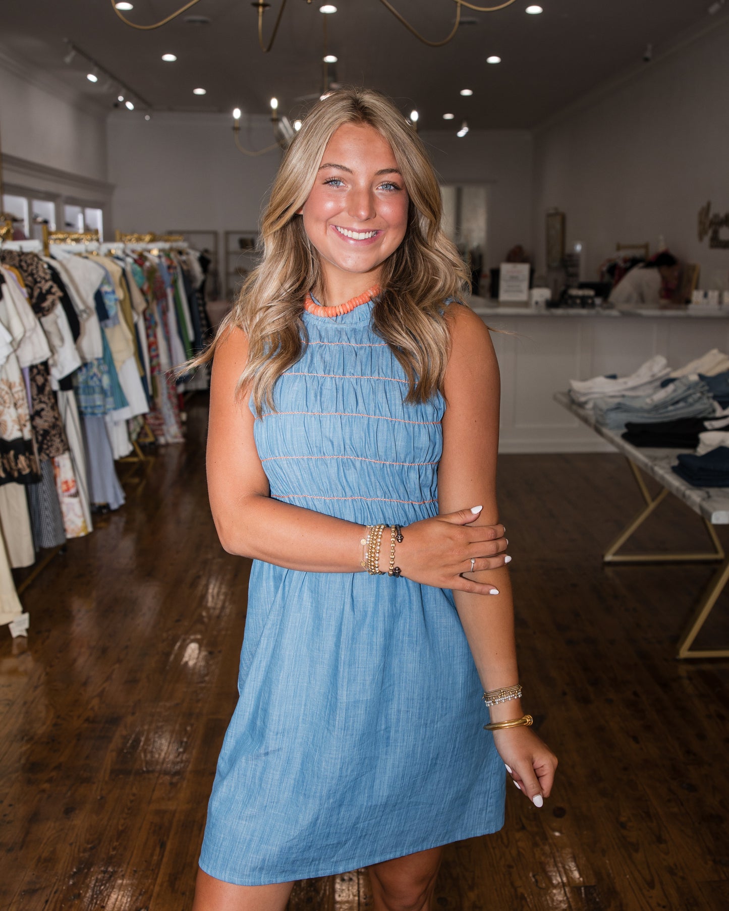 Chambray Short Dress - Light Blue