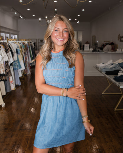 Chambray Short Dress - Light Blue