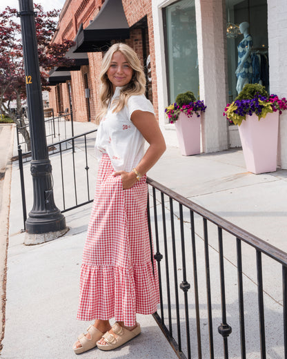 Gingham Check Skirt - Red