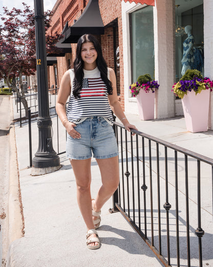 Queen of Sparkles Knit American Flag Stripe Tank Top