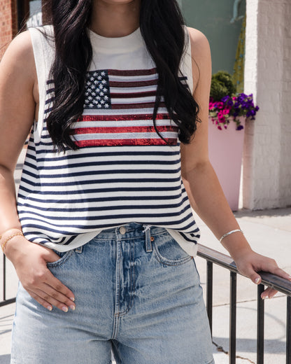 Queen of Sparkles Knit American Flag Stripe Tank Top