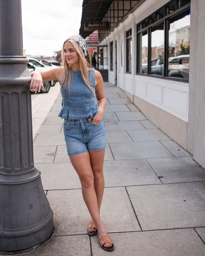 Free People Sunfaded Denim Top - Steel Blue