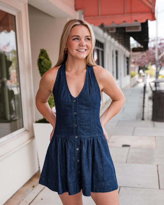 Free People Clean Break Denim Mini Dress - Night Wash