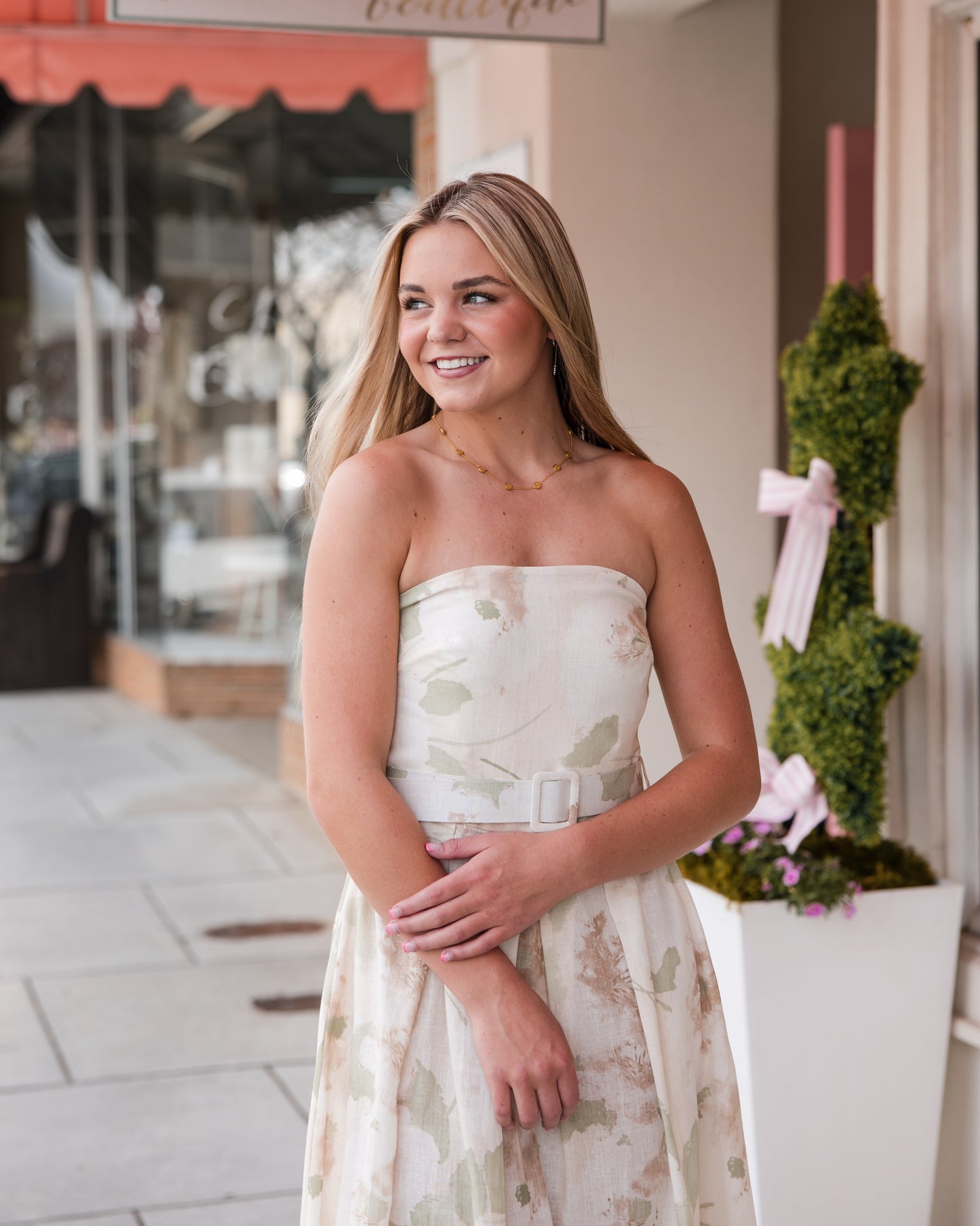 Printed Belted Tube Dress - Floral Meadow