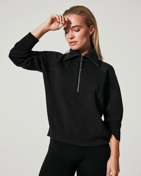 Spanx AirEssentials Half Zip Sweatshirt - Very Black