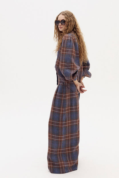 Camille Linen Shirt - Forest Checks