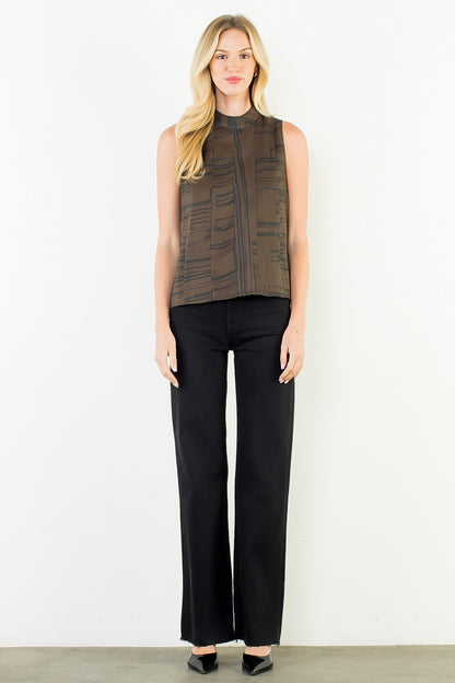 Sleeveless Zebra Stripes Top - Brown