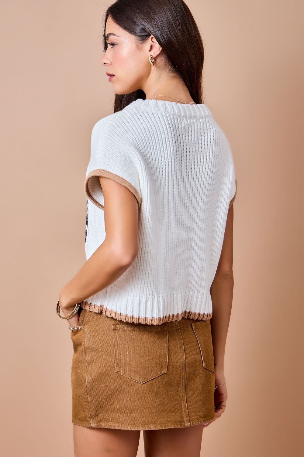 Game Day Tiger Intarsia Sweater Vest - Ivory/Brown