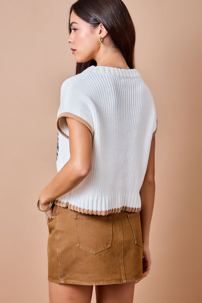 Game Day Tiger Intarsia Sweater Vest - Ivory/Brown