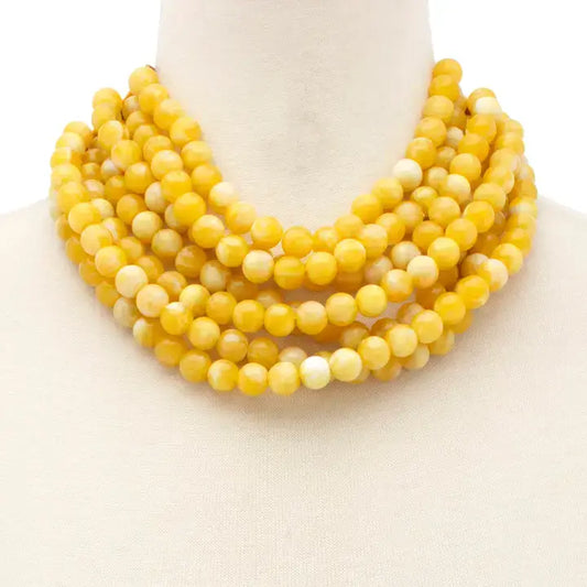 Chunky Beaded Layered Necklace - Yellow