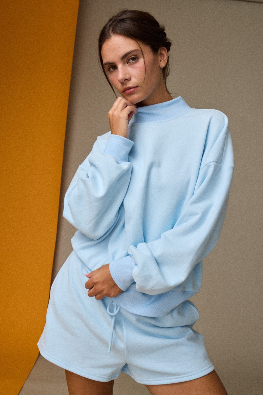 Mock Neckline Oversized Lounge Set - Sky Blue