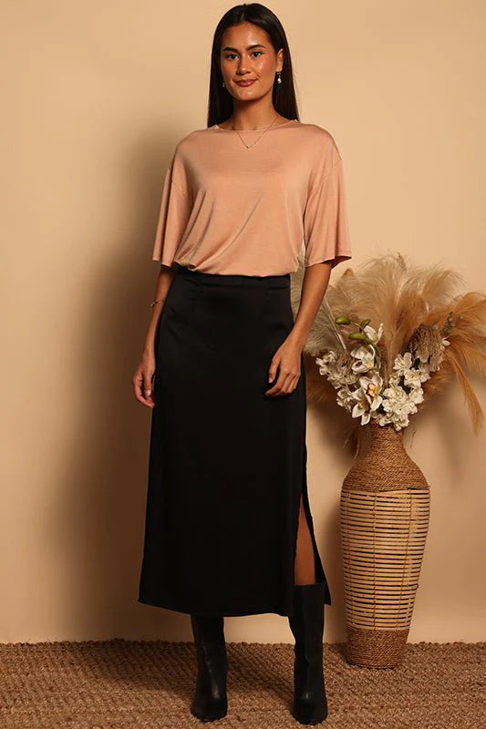 Maldives Midi Slit Skirt - Black