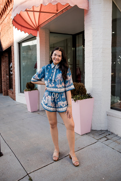 ALEMAIS Acacia Cropped Shirt - Blue