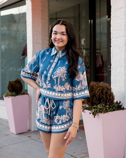 ALEMAIS Acacia Cropped Shirt - Blue