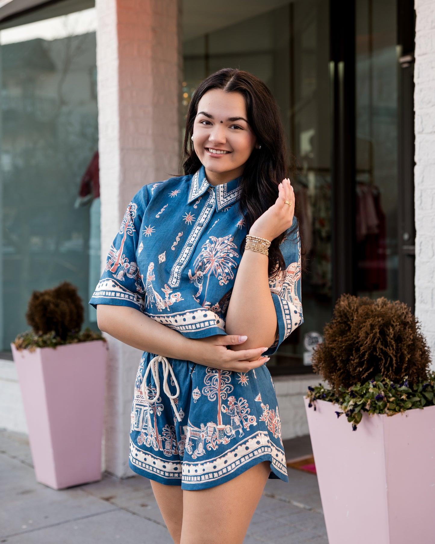 ALEMAIS Acacia Cropped Shirt - Blue