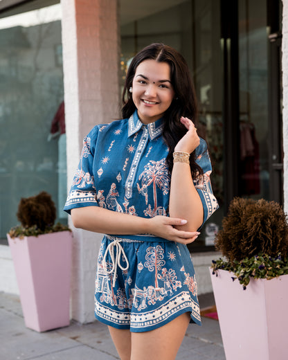 ALEMAIS Acacia Cropped Shirt - Blue