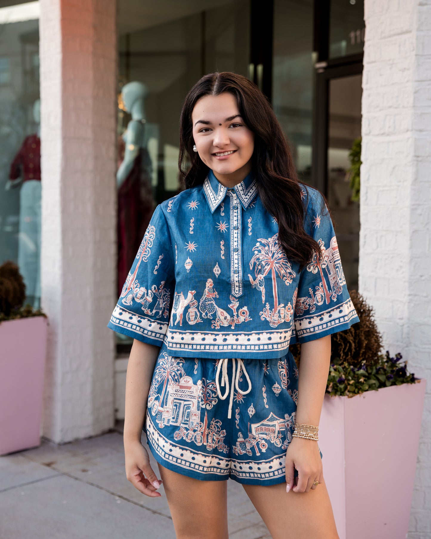 ALEMAIS Acacia Cropped Shirt - Blue