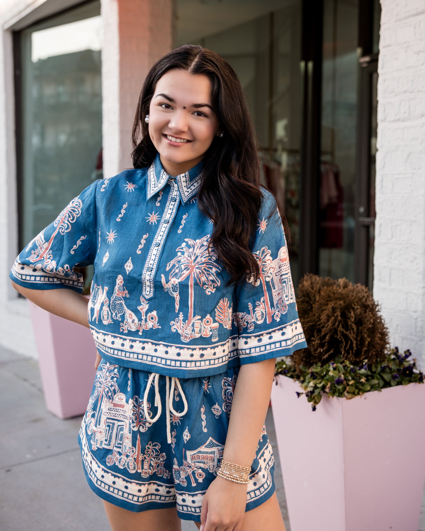 ALEMAIS Acacia Cropped Shirt - Blue