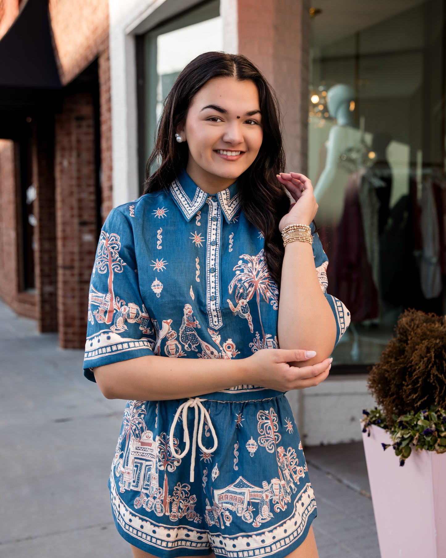 ALEMAIS Acacia Cropped Shirt - Blue
