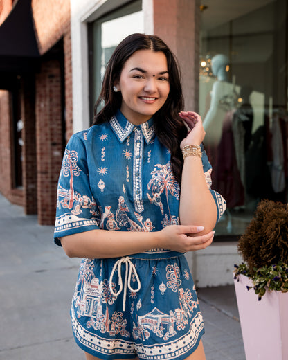 ALEMAIS Acacia Cropped Shirt - Blue