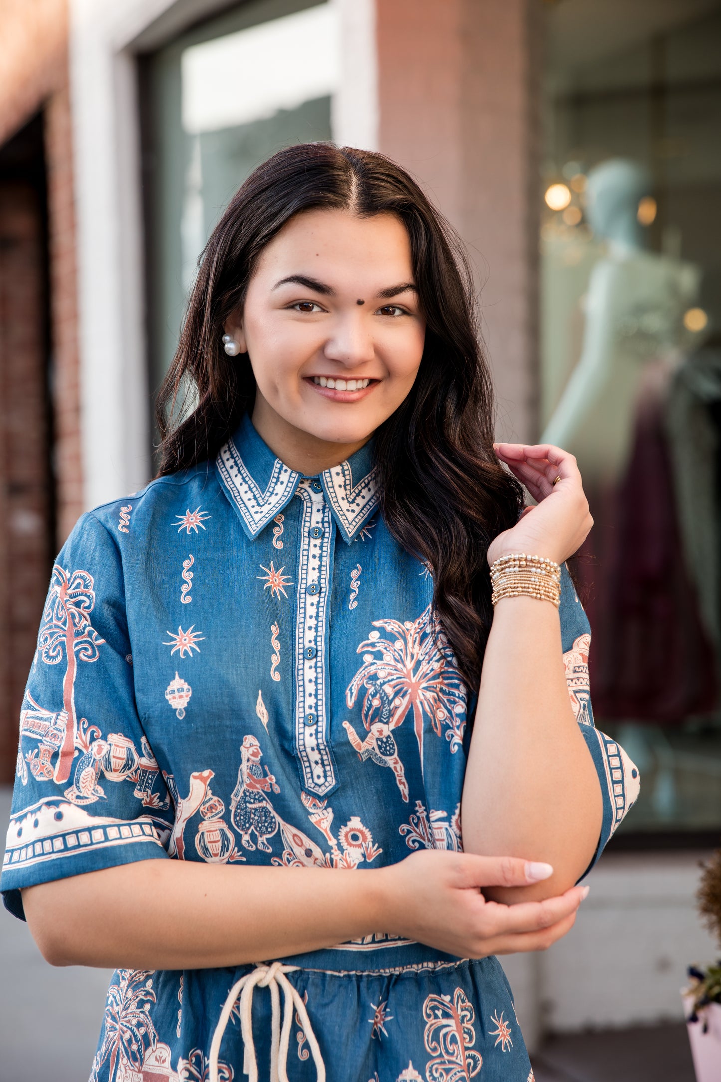 ALEMAIS Acacia Cropped Shirt - Blue