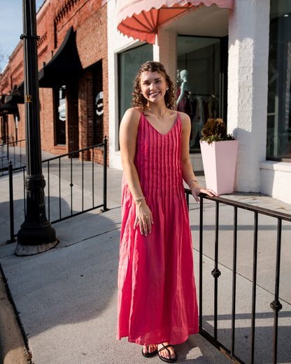 Marra Pleated Linen Maxi Dress - Melon