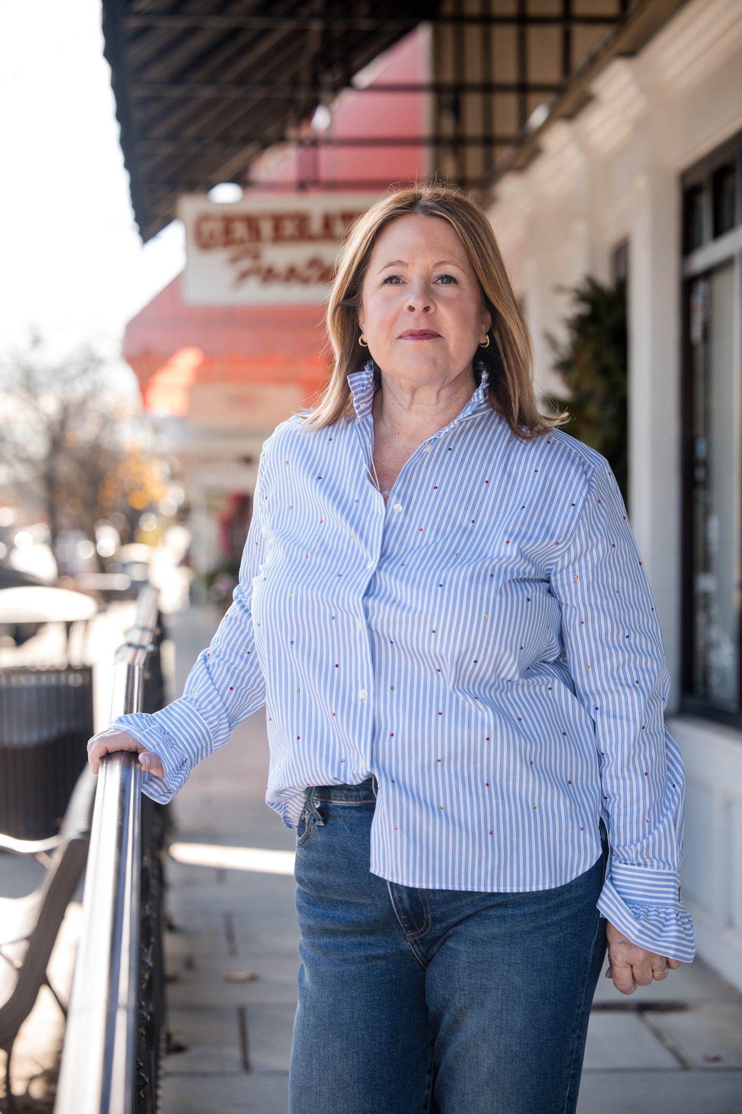 Nicola Multicolor Strass Shirt - Sky Blue