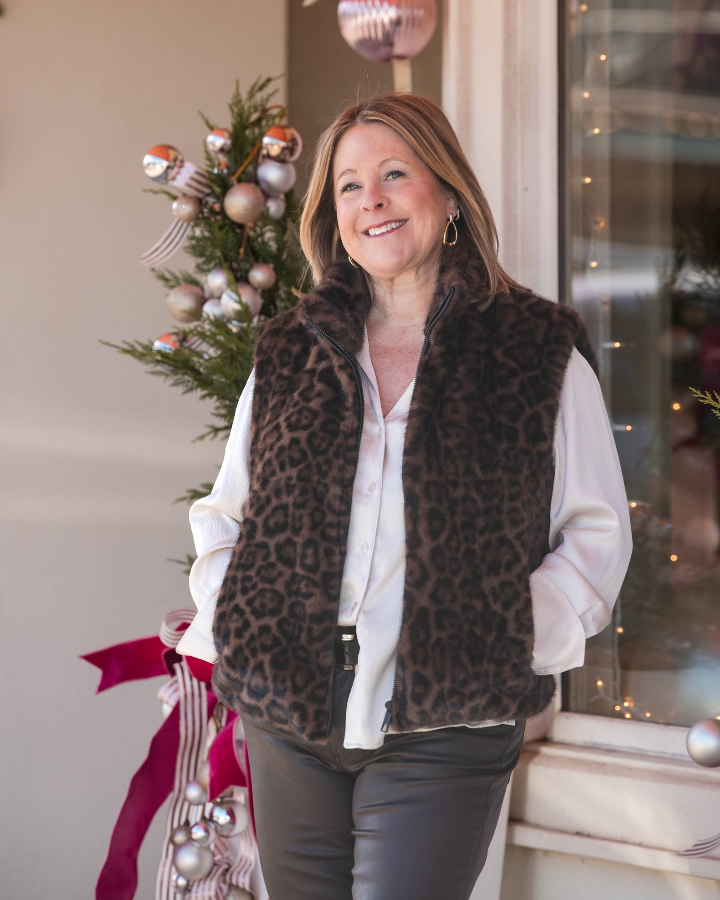 Leopard Vegan Fur Vest - Chestnut