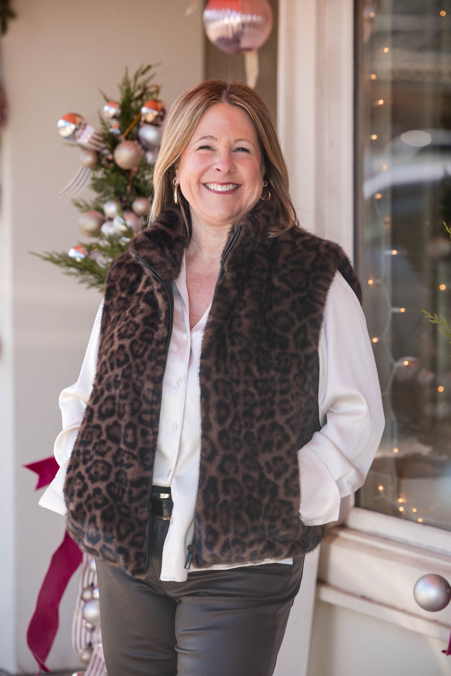 Leopard Vegan Fur Vest - Chestnut