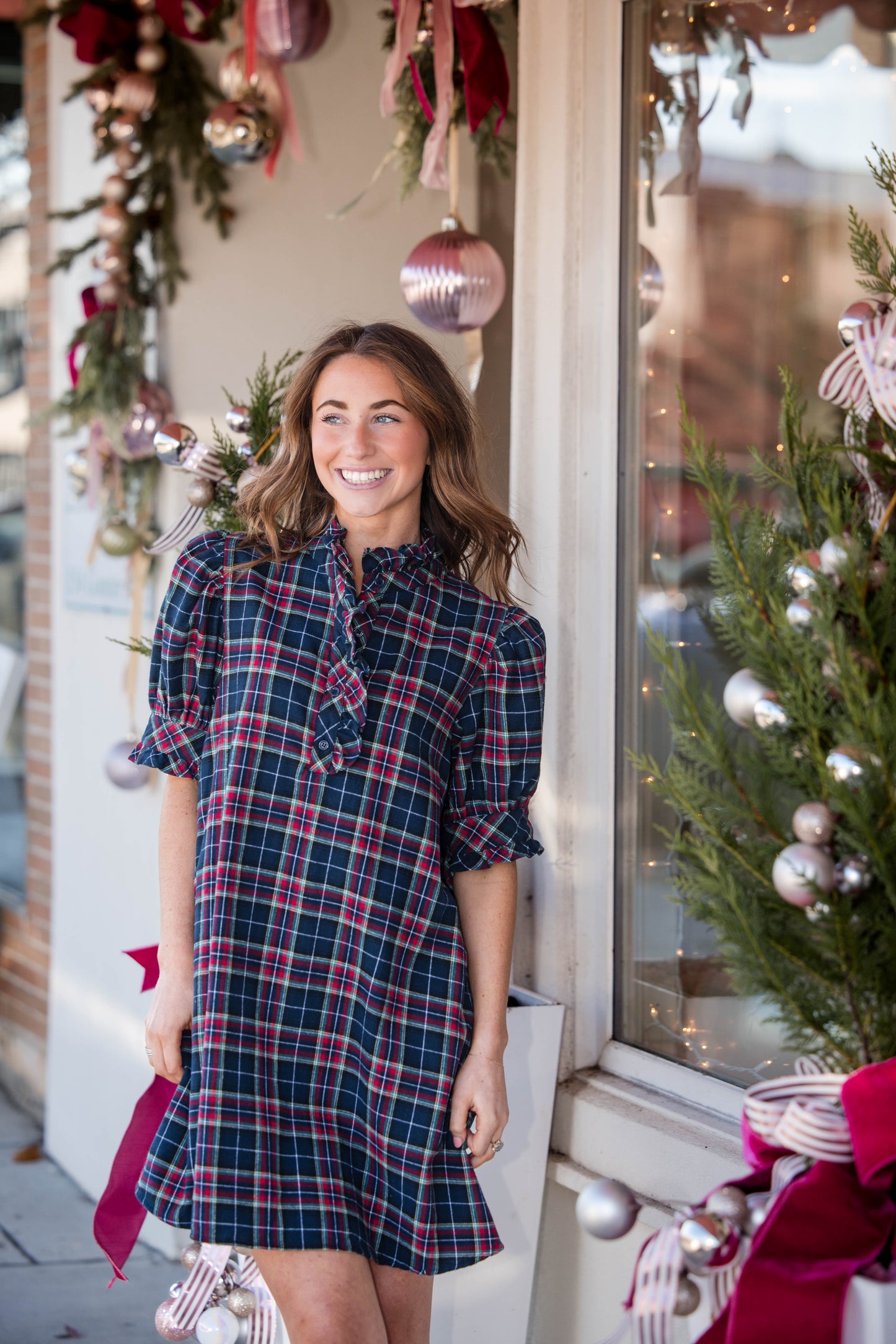 Tartan Plaid Mini Dress - Navy