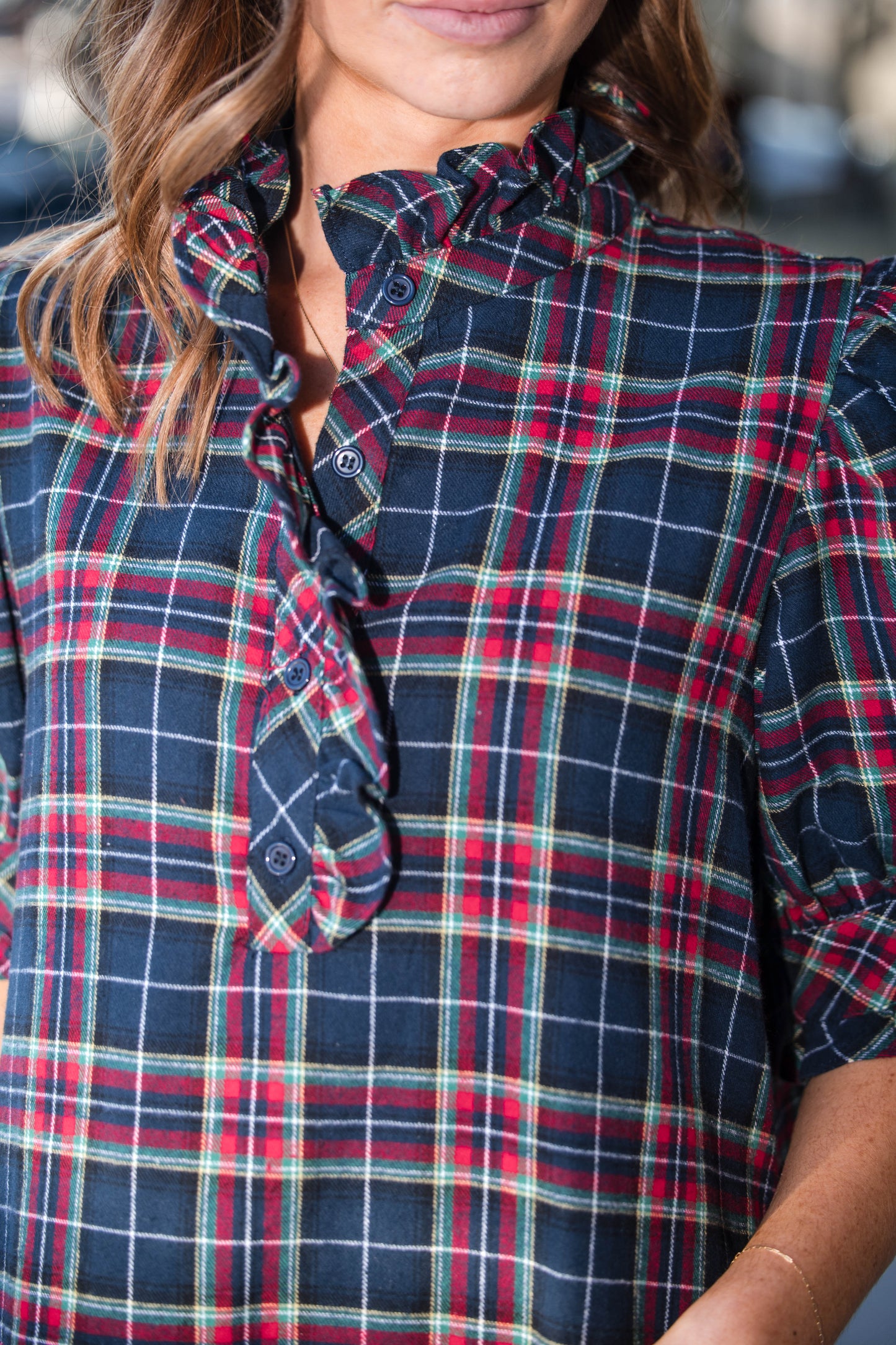 Tartan Plaid Mini Dress - Navy