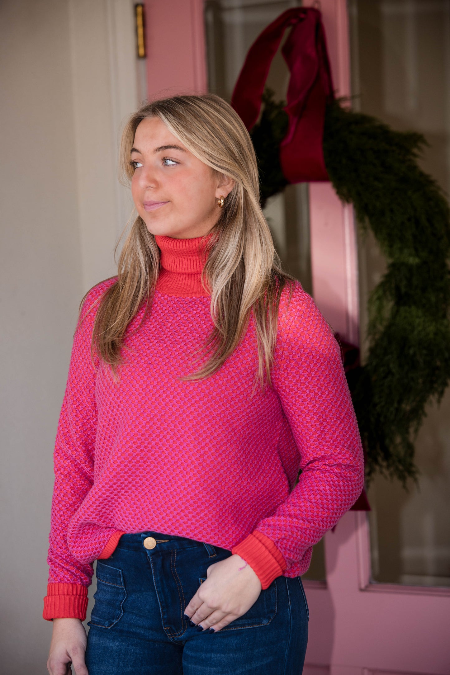 Boxy Turtleneck Sweater - Raspberry