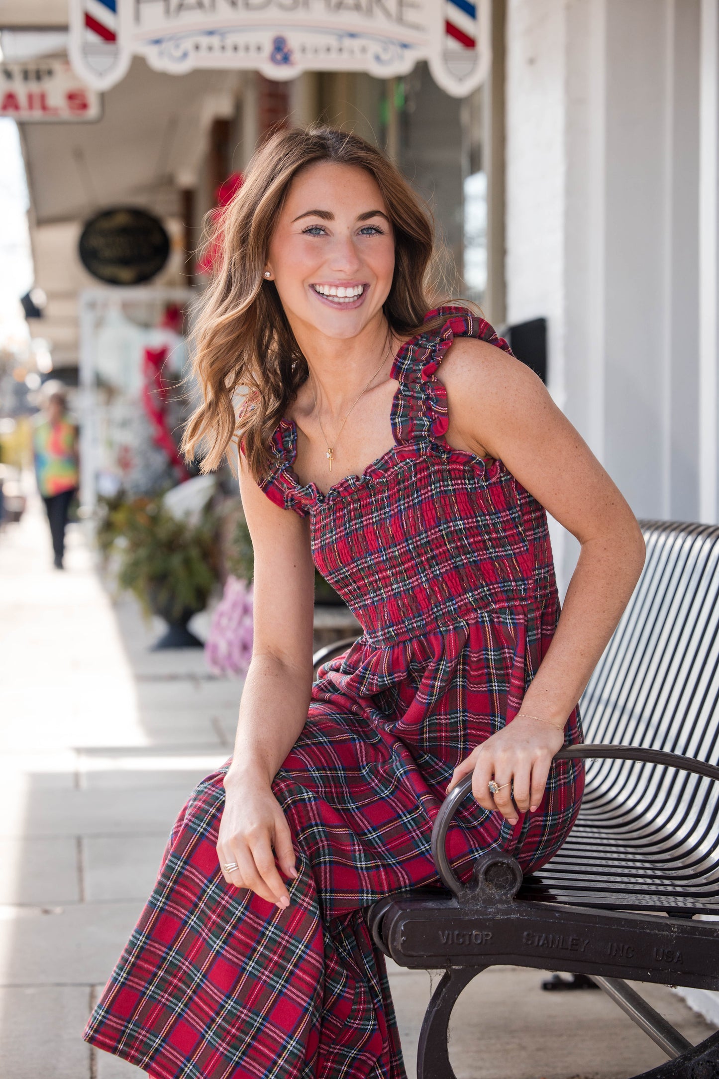 Plaid Smocked Bodice Midi Dress With Ruffle Hem - Red Plaid