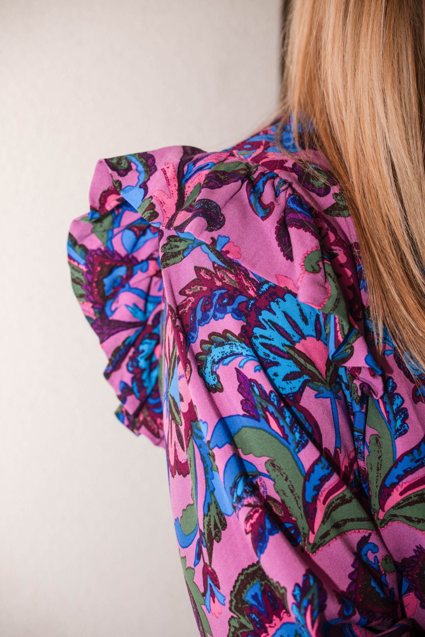 Valier Floral Balloon Sleeve Blouson Dress - Mauve Multi