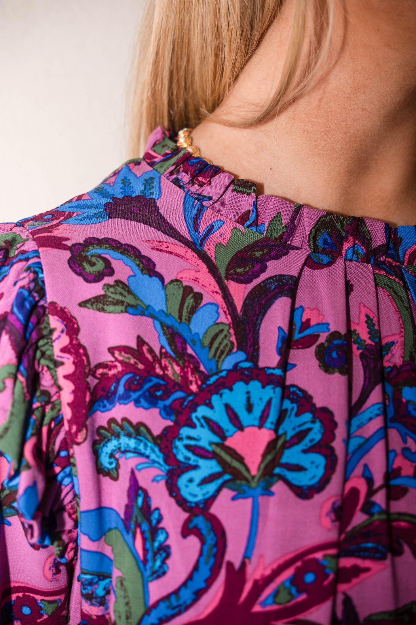 Valier Floral Balloon Sleeve Blouson Dress - Mauve Multi