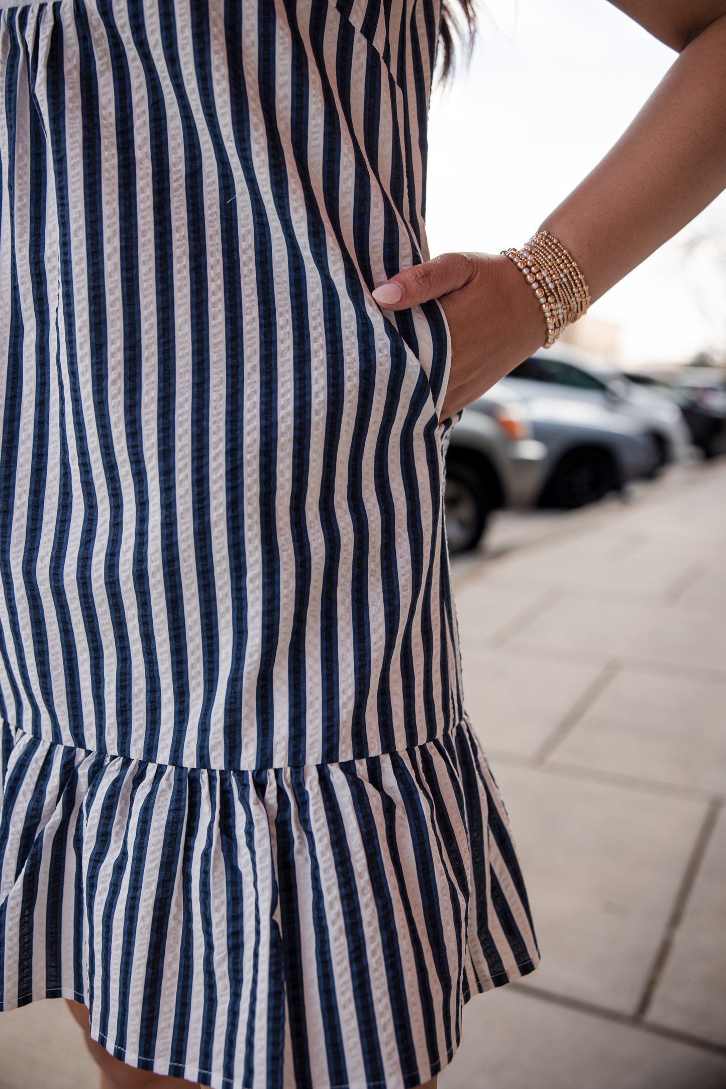 Striped Collared Dress - Blue