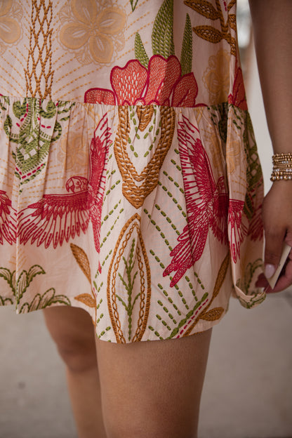 Scarlett Mini Dress - Stitchwork Hibiscus