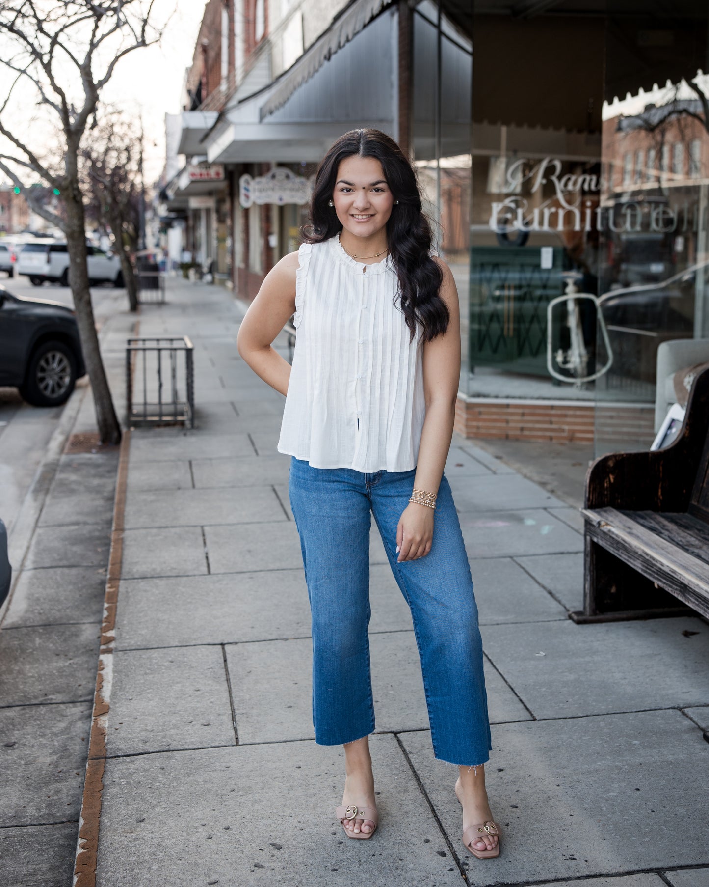 Sleeveless Ruffle Detail Top - Cream