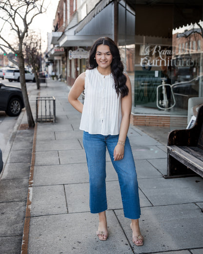 Sleeveless Ruffle Detail Top - Cream