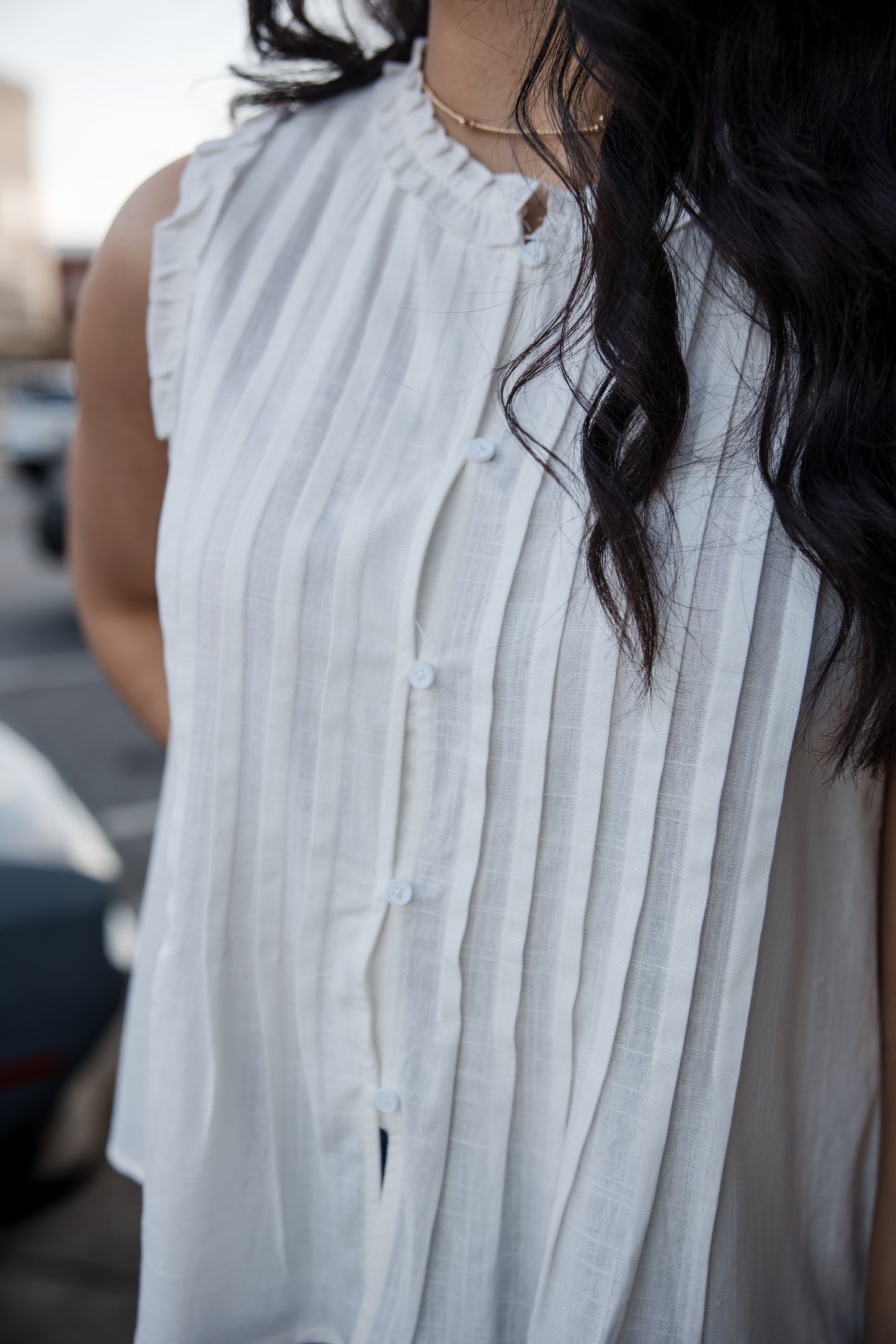 Sleeveless Ruffle Detail Top - Cream