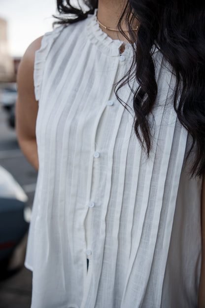 Sleeveless Ruffle Detail Top - Cream
