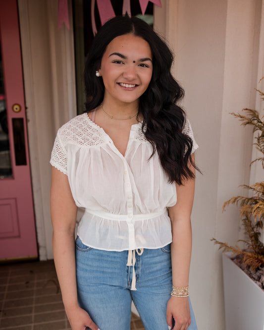 Free People Gemma Embroidered Top - Clean Ivory